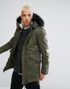 Illegal Club Parka In Khaki With Patches - Green