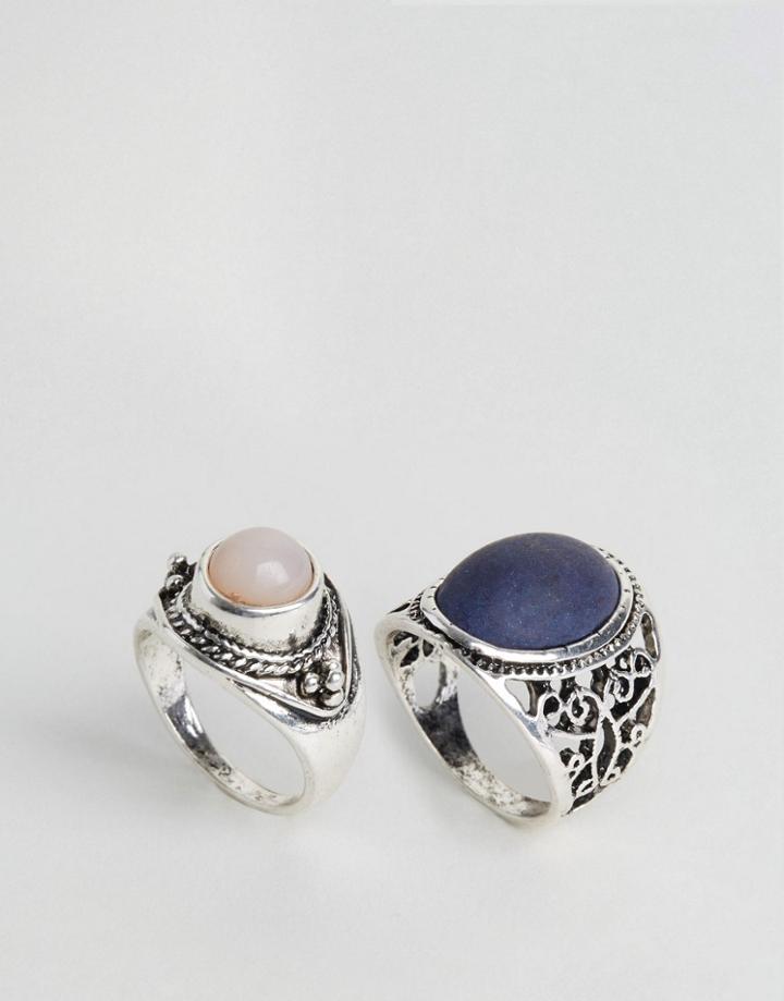 Design B Chunky Stone Rings - Silver