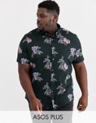 Asos Design Plus Regular Stretch Floral Shirt In Black