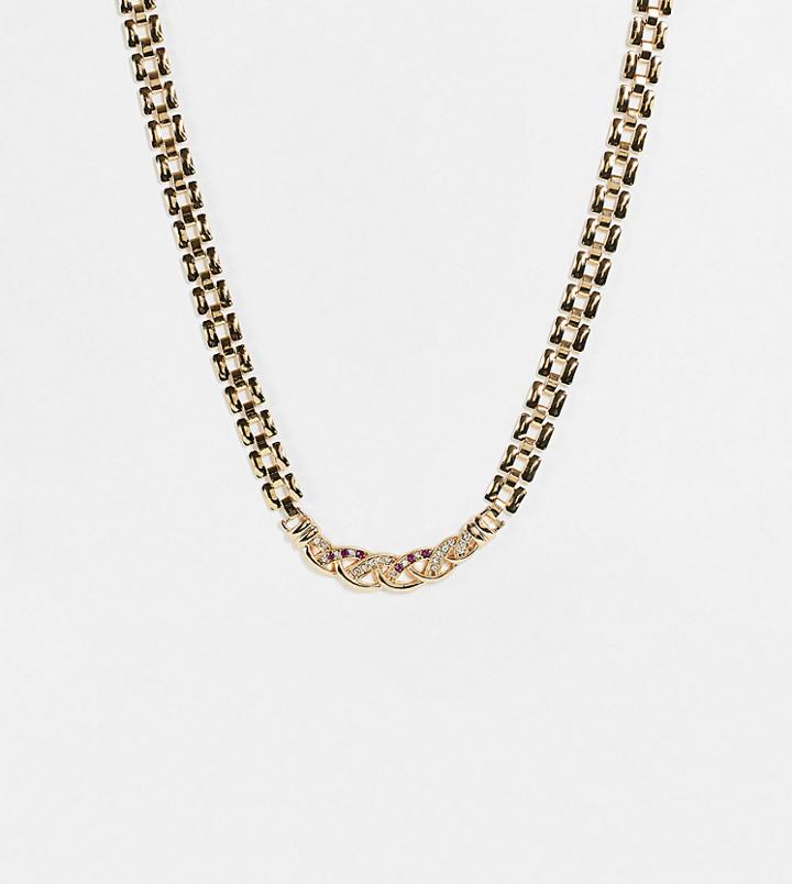 Reclaimed Vintage Inspired Necklace With Pretty Crystal Stone Placement In Gold