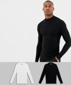 Asos Design Muscle Fit Long Sleeve T-shirt With Turtleneck 2 Pack Save - Multi