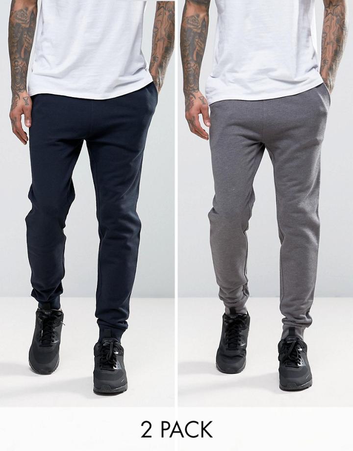 Asos Skinny Joggers 2 Pack Charcoal Marl/ Navy Save - Multi