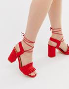 Truffle Collection Ruffle Tie Leg Heeled Sandals - Red