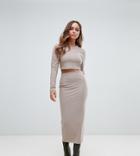 Prettylittlething Ribbed Midaxi Skirt Two-piece In Taupe - Green