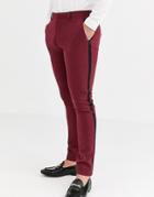 Asos Design Super Skinny Tuxedo Pants In Burgundy