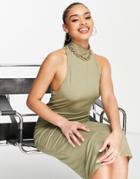 Na-kd Back Twist Jersey Dress In Khaki-green