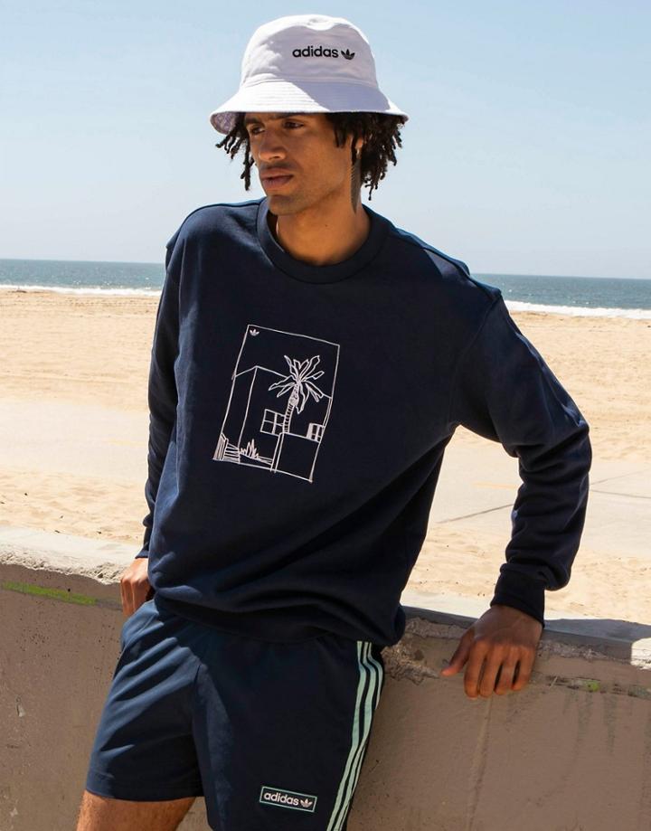 Adidas Originals 'summer Club' Hand Drawn Graphic Oversized Sweatshirt In Navy