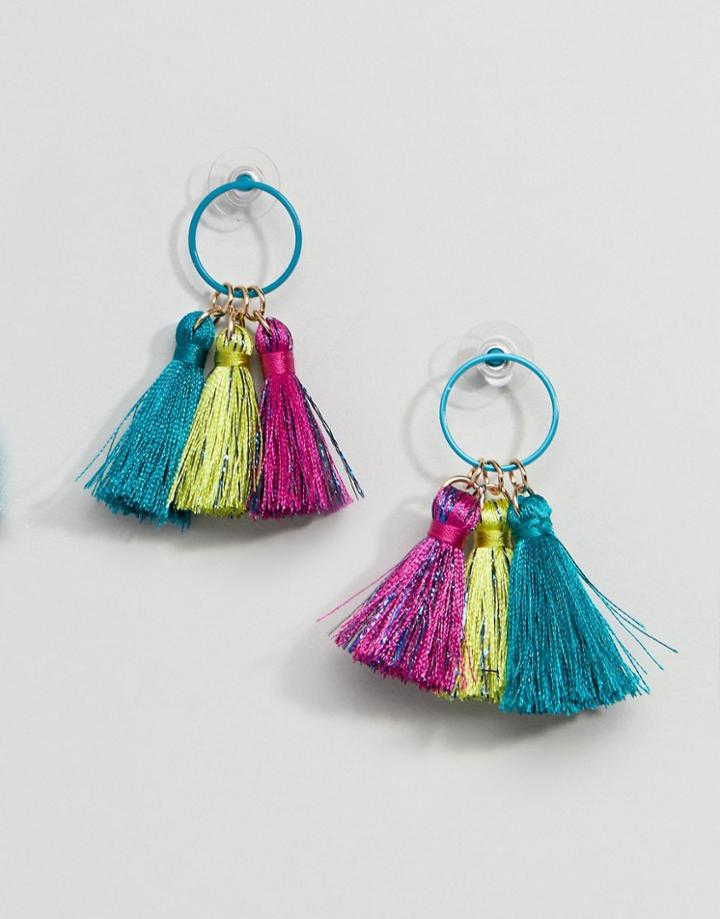 Asos Design Sparkle Tassel Hoop Earrings - Multi
