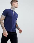 Fred Perry Grandad Pique T-shirt In Blue - Blue