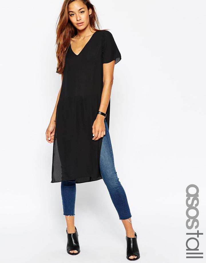 Asos Tall Longline Tee With Side Splits - Black