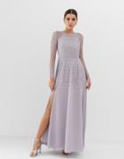 Asos Design Maxi Dress In Delicate Linear Sequin With Long Sleeves - Gray