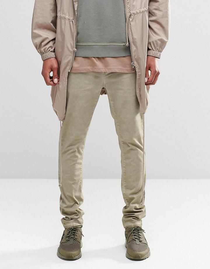 Asos Skinny Chinos With Oil Wash In Light Stone - Chinchilla
