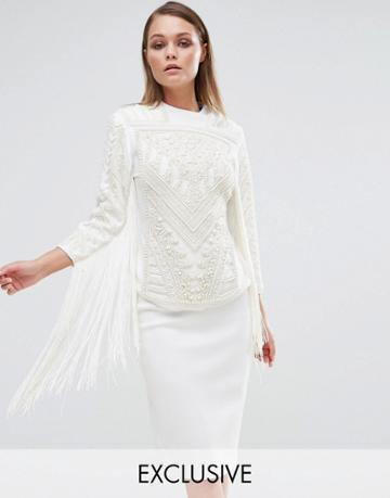 A Star Is Born Embellished Fringe Top - White