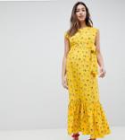 Asos Design Maternity Sleeveless Floral Maxi Dress With Ruffle Hem And Belt - Multi