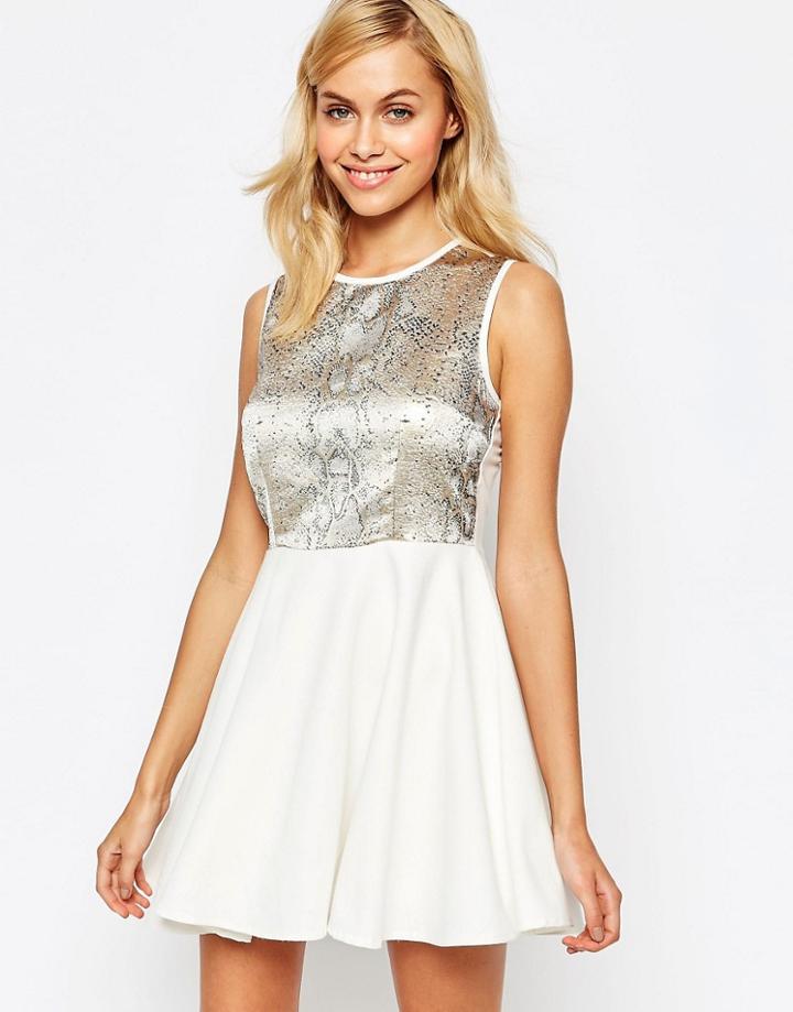 Madam Rage Skater Dress With Sequin Top - Cream