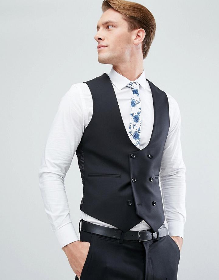Asos Skinny Suit Vest In Black 100% Wool - Black