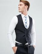 Asos Skinny Suit Vest In Black 100% Wool - Black