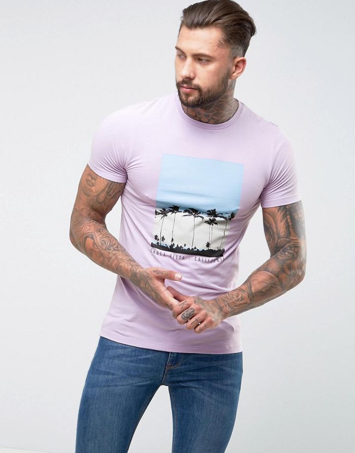 Asos Muscle T-shirt With Palm Print - Purple