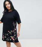 Asos Design Curve Embroidered Hem T-shirt Dress With Hi Lo Hem - Black