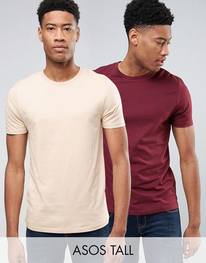 Asos Tall 2 Pack T-shirt In Beige/pink With Crew Neck Save - Multi