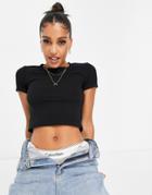 Night Addict Cropped Rib T-shirt In Black