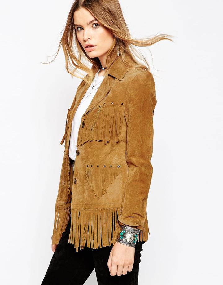 Asos Jacket With 70's Western Fringing - Stone