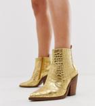 Asos Design Wide Fit Elliot Western Boots In Gold Croc