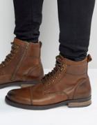 New Look Leather Military Style Boots In Light Brown - Brown