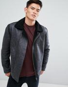 D-struct Biker Faux Leather Jacket With Fleece Collar - Black
