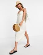 Na-kd Linen Scoop Back Cami Midi Dress In Beige-neutral