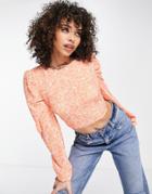 Missguided Balloon Sleeve Tie Back Crop Top In Orange