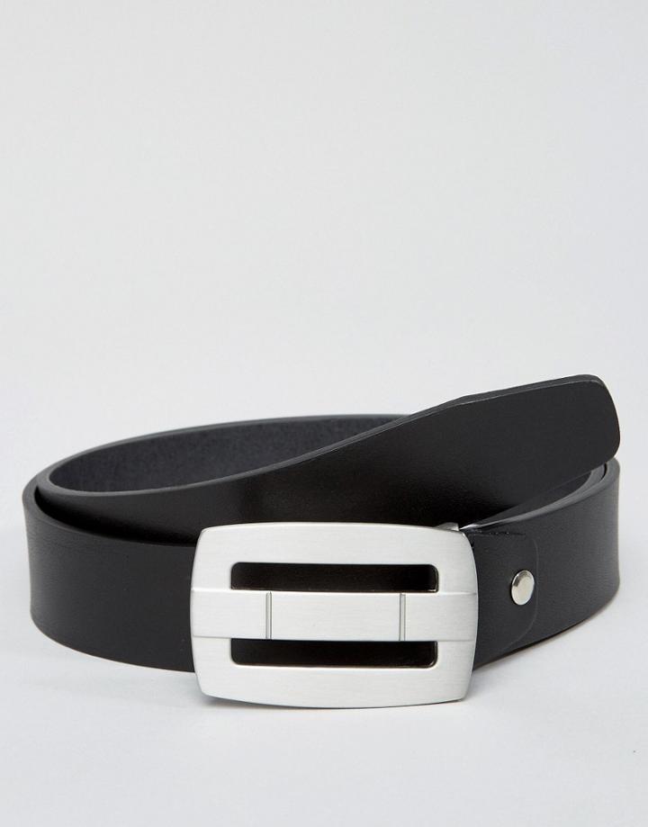 Jack & Jones Leather Belt With Metal Plaque - Black