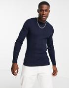 Asos Design Lightweight Cable Knit Sweater In Navy