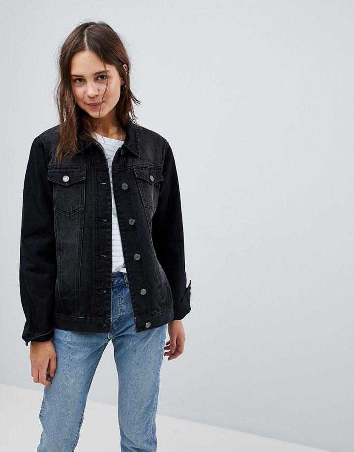 Brave Soul Fielding Longline Denim Jacket - Black