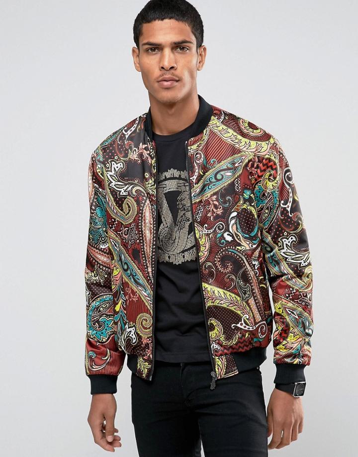 Versace Bomber Jacket In Paisley Print - Black