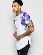 Illusive London Longline T-shirt With Neon Foliage Print - White