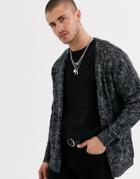 Asos Design Fluffy Textured Knit Cardigan In Charcoal-gray