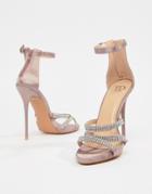 True Decadence Blush Satin Embellished Strappy Sandals - Beige