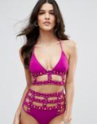 Asos Glitz Jewel Embellished Caged Bikini Top - Pink
