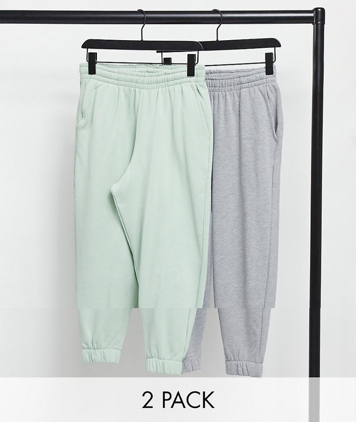 Asos Design Oversized Sweatpants In Gray Heather & Pastel Green 2 Pack-multi