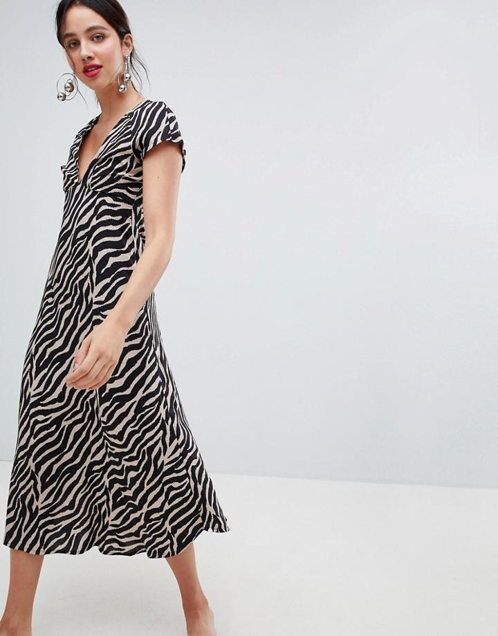Stradivarius Tiger Print V Front Dress - Multi