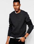 Asos Quilted Crew Neck Sweater With Rib Arm Detail - Charcoal