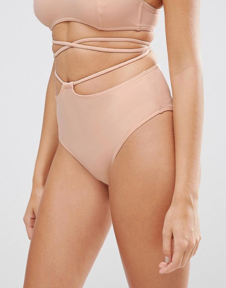 Asos Tie Cut Out High Waist Bikini Bottom-pink