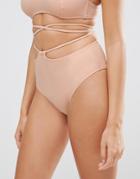 Asos Tie Cut Out High Waist Bikini Bottom-pink