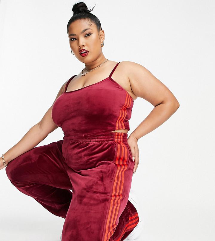 Adidas Originals X Ivy Park Plus Velvet Crop Top In Cherry-red