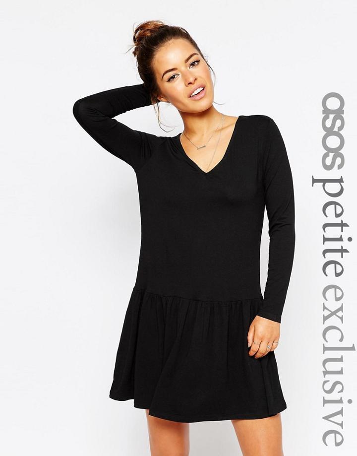 Asos Petite Simple V Neck Dress - Black