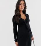 Asos Design Maternity Twist Front Shirt Dress - Black