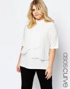 Asos Curve High Neck Top With Pleat Front - Cream