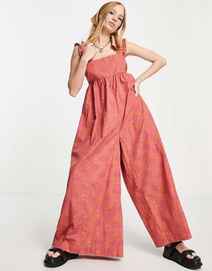 Free People Katya Printed Romper In Rust-brown