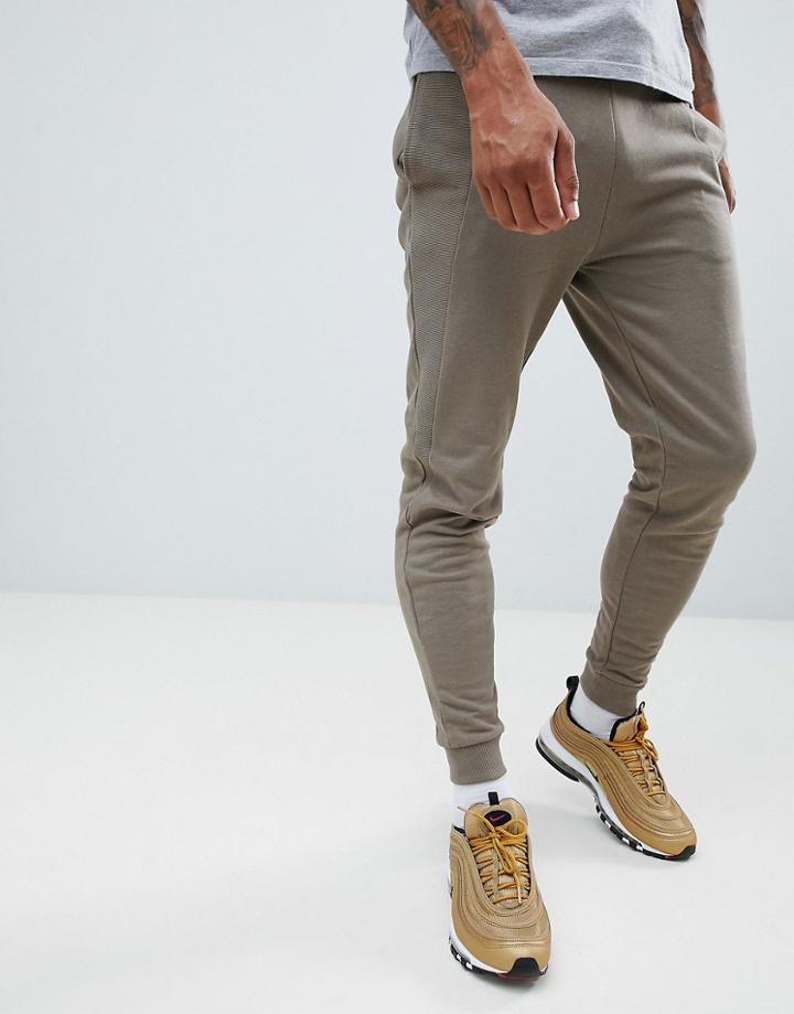 Asos Design Skinny Joggers With Rib Inserts In Gray - Gray